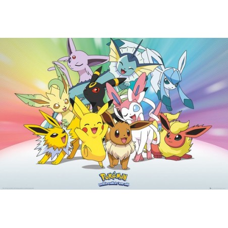Poster - Pikachu et Evoli Evolutions - Pokemon - Roulé et filmé