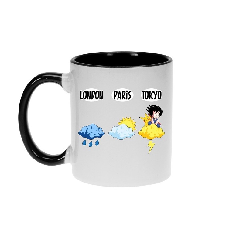 Mug - okiWoki - La météo de Tokyo - Pokemon et Dragon Ball - Fond Noir