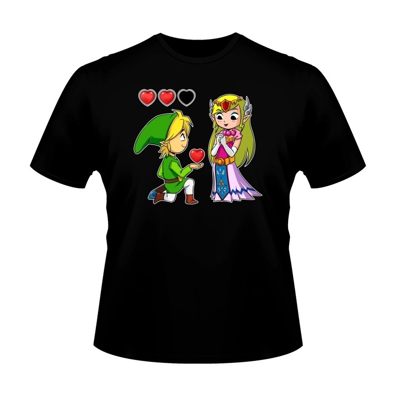 T-shirt - okiWoki - Un héro offrant son coeur à sa belle - Zelda - Fond Noir - M Homme 