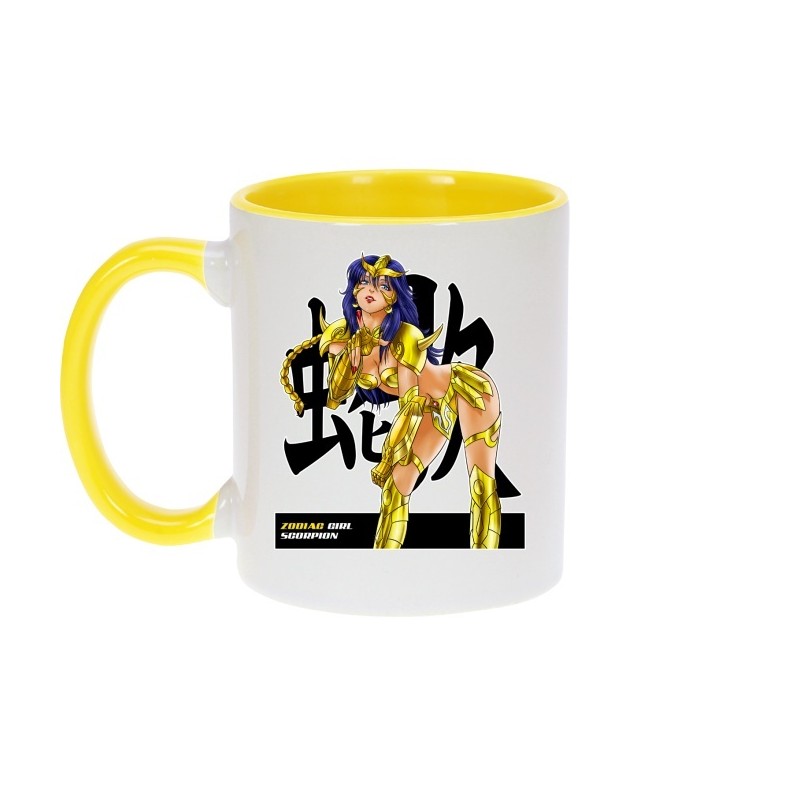 Mug - okiWoki - La Sublime Taniya née sous le Signe du Scorpion ! - Saint Seiya - Fond Jaune