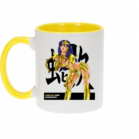 Mug - okiWoki - La Sublime Taniya née sous le Signe du Scorpion ! - Saint Seiya - Fond Jaune