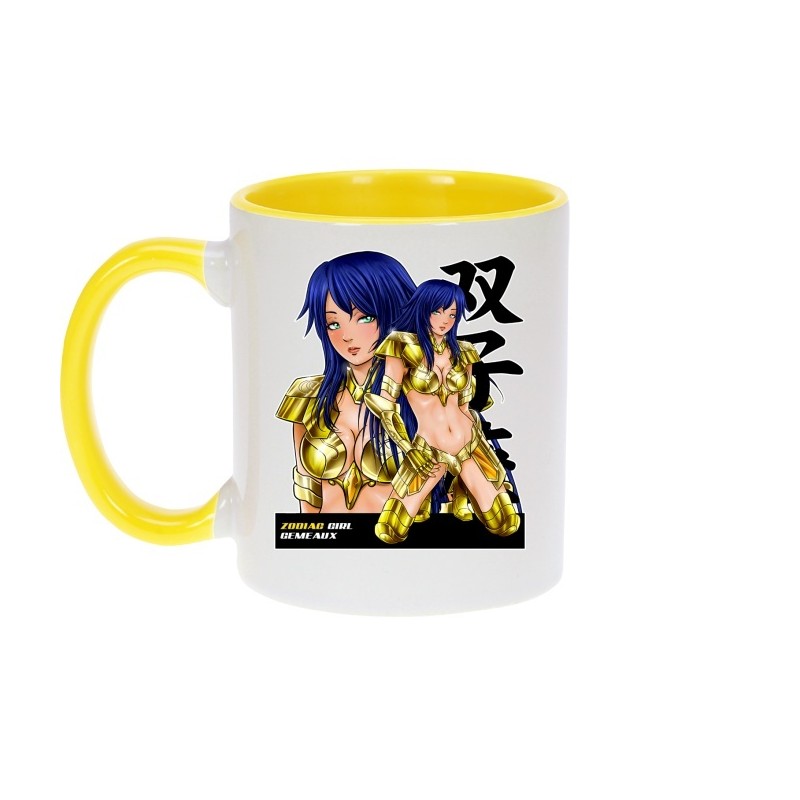 Mug - okiWoki - La sublime Mélodie née sous le signe des Gémeaux ! - Saint Seiya - Fond Jaune