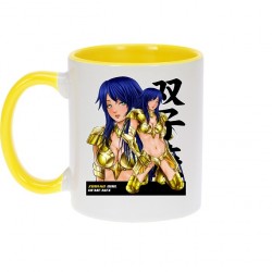 Mug - okiWoki - La sublime Mélodie née sous le signe des Gémeaux ! - Saint Seiya - Fond Jaune