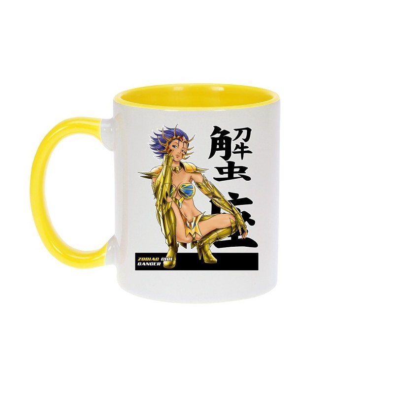 Mug - okiWoki - La Sublime Mina née sous le Signe du Cancer ! - Saint Seiya - Fond Jaune