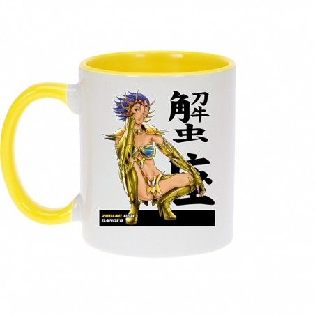 Mug - okiWoki - La Sublime Mina née sous le Signe du Cancer ! - Saint Seiya - Fond Jaune