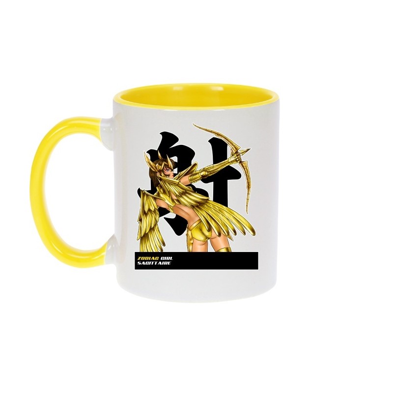 Mug - okiWoki - La Sublime Yumi née sous le Signe du Sagittaire ! - Saint Seiya - Fond Jaune