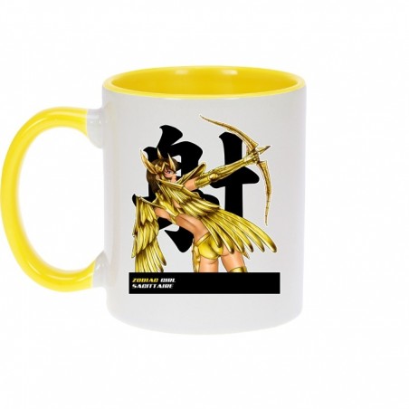 Mug - okiWoki - La Sublime Yumi née sous le Signe du Sagittaire ! - Saint Seiya - Fond Jaune