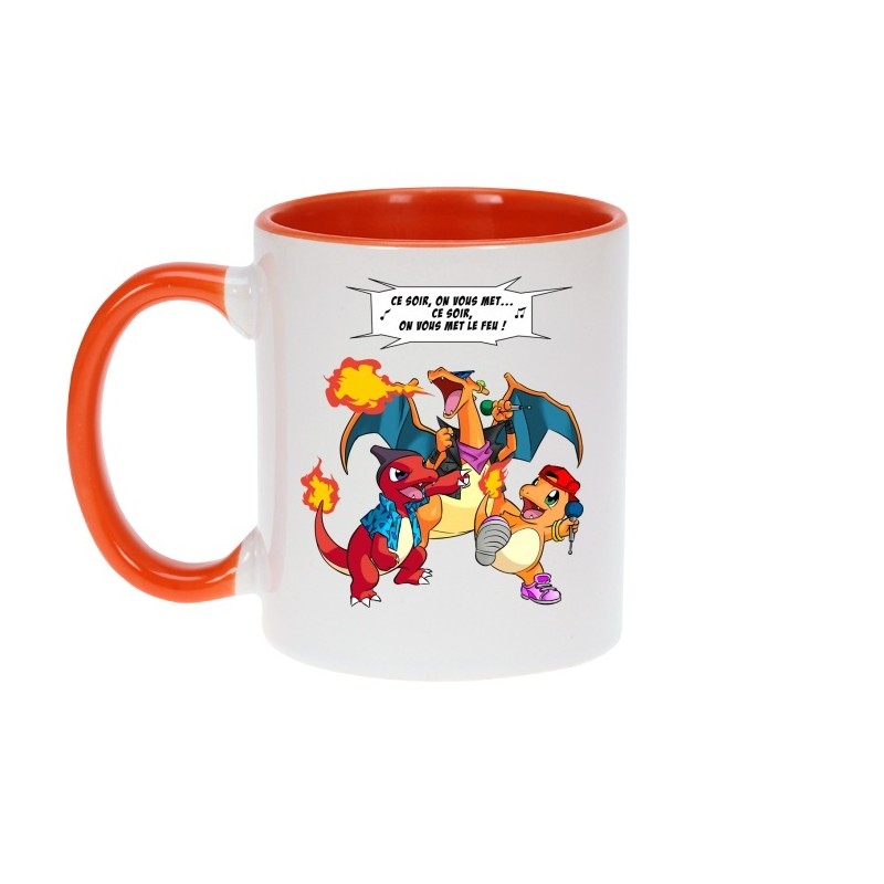 Mug - okiWoki - Ce soir, on vous met le Feu ! - Pokemon - Fond Orange