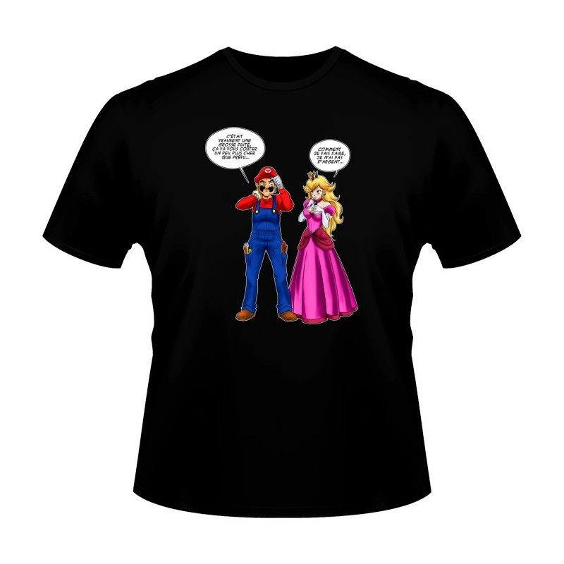 T-shirt - okiWoki - Le plombier et la blonde pulpeuse... - Nintendo - Fond Noir - L Homme 