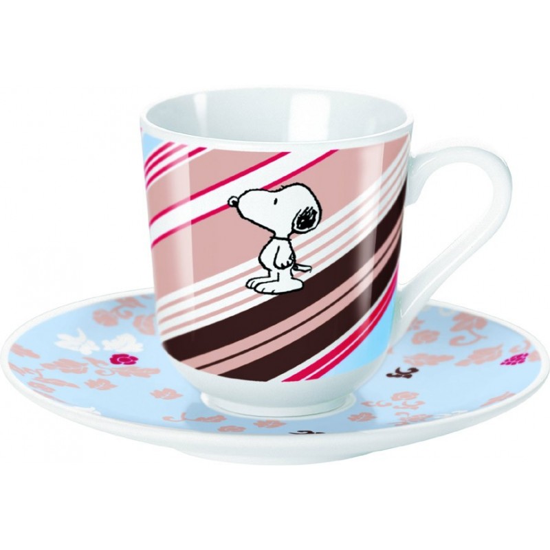 Tasse Expresso + Sous-tasse - Snoopy fond rayé