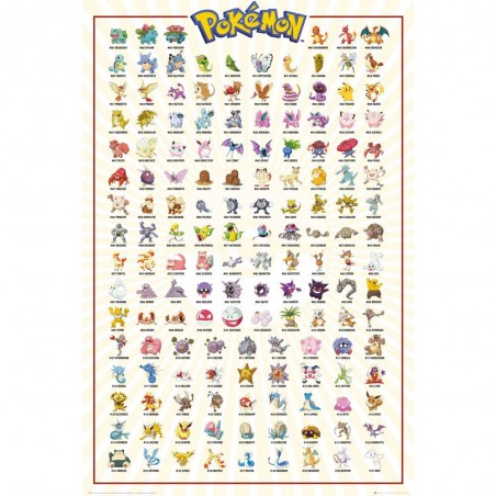 Poster - Kanto 151 anglais - Pokemon - Roulé et filmé