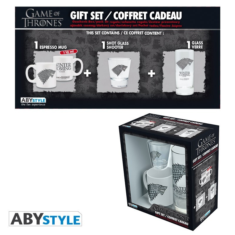Gift Pack Game of Thrones - Verre 29cl + Shooter + Mini Mug blanc "Stark"