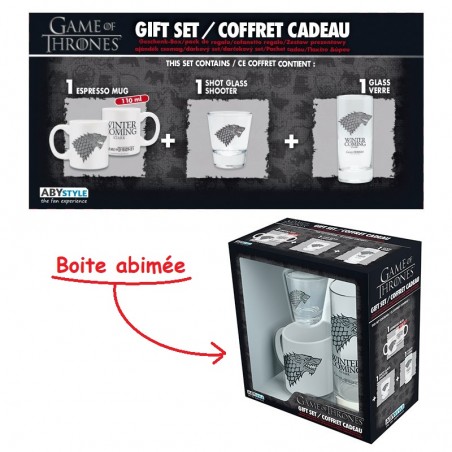 Produit abîmé - Gift Pack Game of Thrones - Verre 29cl + Shooter + Mini Mug blanc "Stark"