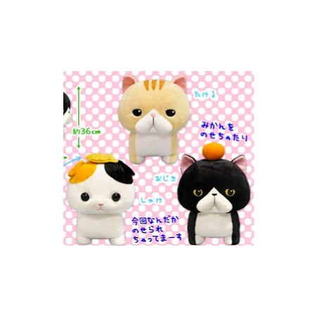 Peluche - Chat blanc tacheté avec petit poisson