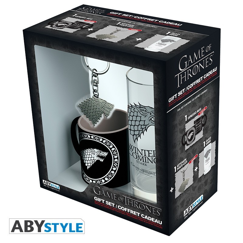 Gift Pack Game of Thrones - Verre 29cl + porte-clef + Mini Mug "Stark"