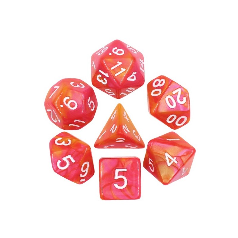 Set de dés - Fusion Orange & Fuchsia (avec boîte)