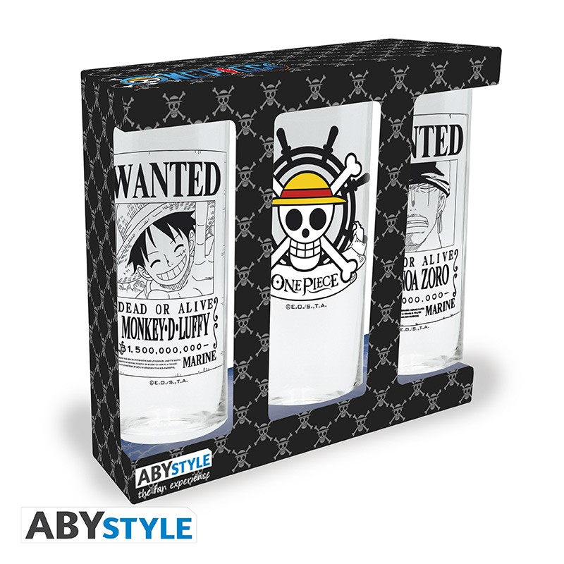 Set de 3 verre - One Piece - Luffy Wanted / Zoro Wanted / Skull Luffy
