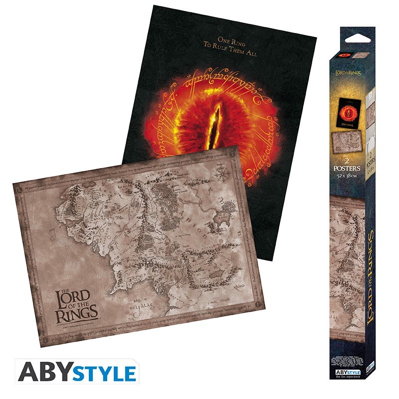 Set 2 Chibi Poster - Carte monde & l'oeil de Sauron - Le Seigneur des Annaux