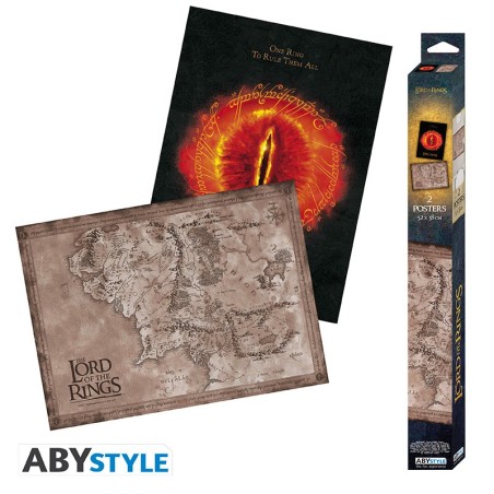 Set 2 Chibi Poster - Carte monde & l'oeil de Sauron - Le Seigneur des Annaux