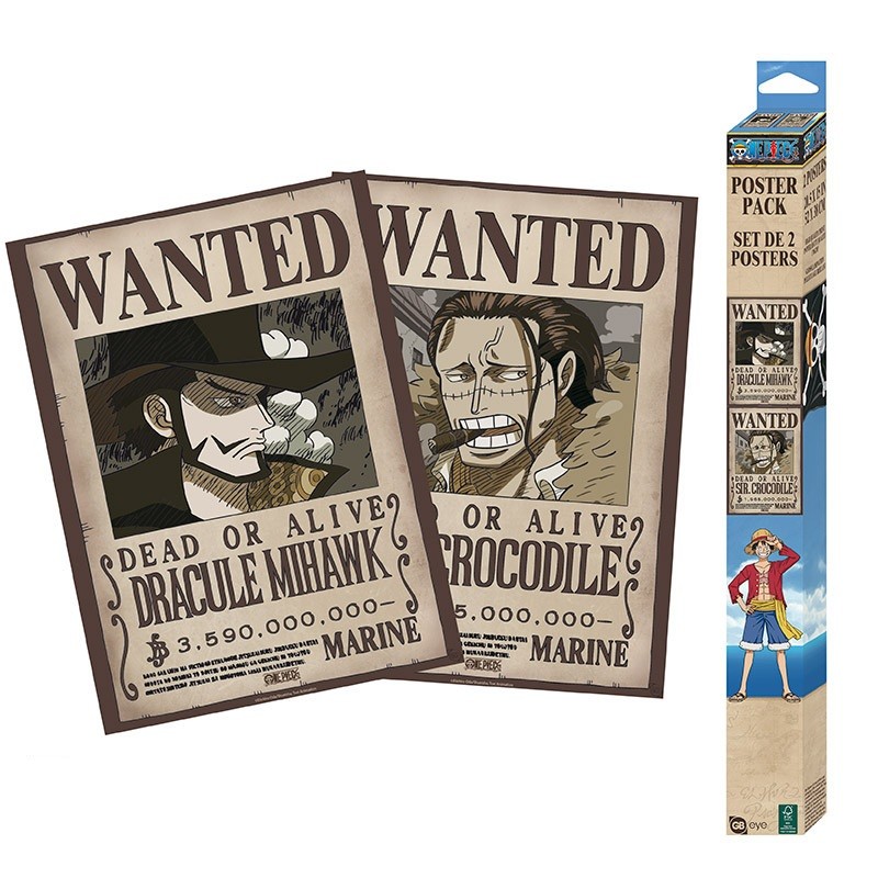Set 2 Chibi Poster - Wanted Mihawk & Crocodile - One Piece