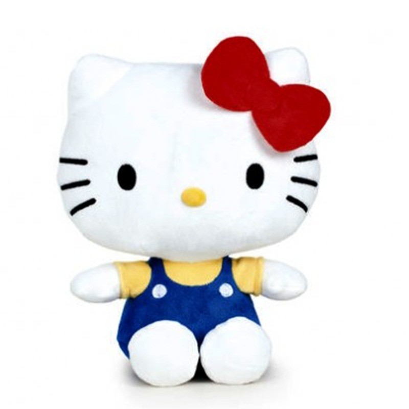 Peluche - Bleu & Noeud Rouge - Hello Kitty