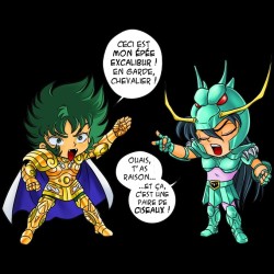 T-shirt - okiWoki - Papier, Caillou, Ciseau, Puits... 1,2,3 - Saint Seiya - Fond Noir - L Homme 