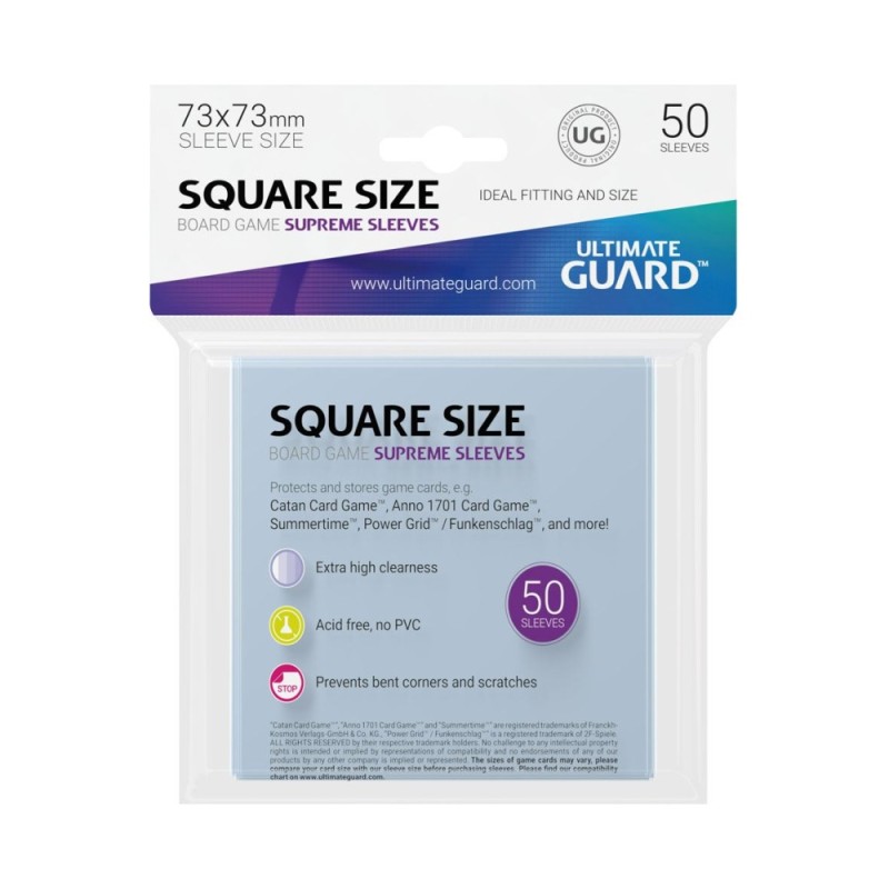 Protèges Cartes 50 pièces - Supreme Sleeves - Carré - Jeux de Plateau - Transparent