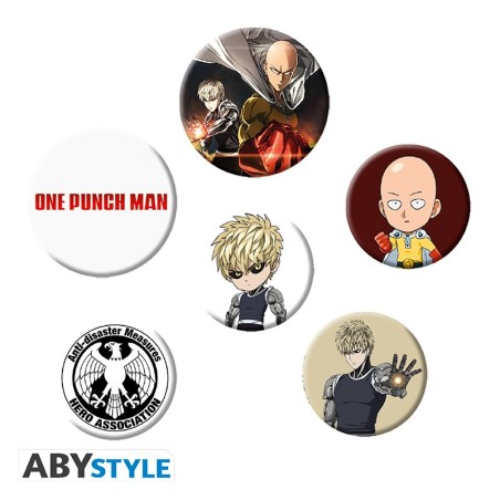 Pack de 6 Badges - Saitama & Genos - One Punch Man